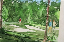 Greenside Golfer w/Partners Watching Water Color by Artist Drake