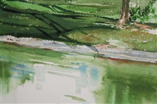 Greenside Golfer w/Partners Watching Water Color by Artist Drake