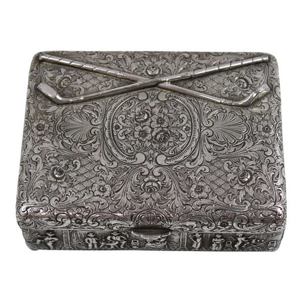 Fancy Metal Box With Crossed Golf Clubs On Lid