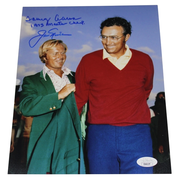 Jack Nicklaus & Tommy Aaron Dual Signed Green Jacket 8x10 Photo JSA #CB46157