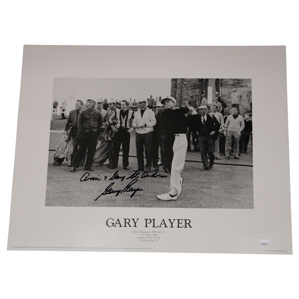 Gary Player Signed Back & White at St. Andrews 16x20 Photo w/Arnie & Gary St. Andrews JSA #CE33712
