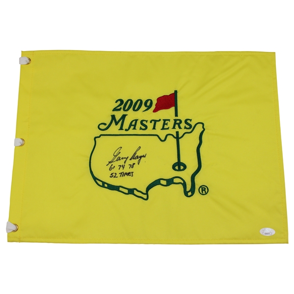 Gary Player Signed 2009 Masters Tournament Embroidered Flag w/Dates Won & 52 Times JSA #CB46477