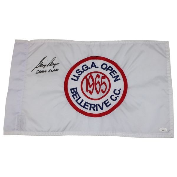 Gary Player Signed 1965 U. S. Open at Bellerive Embroidered Flag w/Grand Slam JSA COA