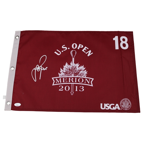 Justin Rose Signed 2013 US Open at Merion Red Screen Flag JSA COA