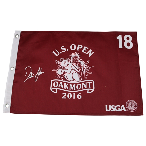 Dustin Johnson Signed 2016 US Open at Oakmont Red Screen Flag JSA ALOA