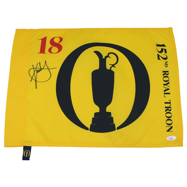 Xander Schauffele Signed 2024 The Open at Royal Troon Yellow Screen Flag JSA COA