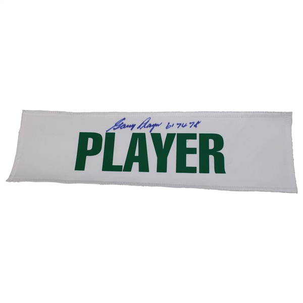 Gary Player Signed White with Green Caddy Nameplate w/61 74 78 JSA ALOA