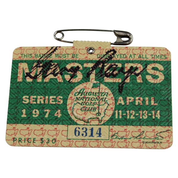 Gary Player Signed 1974 Masters Tournament SERIES Badge #6314 JSA ALOA
