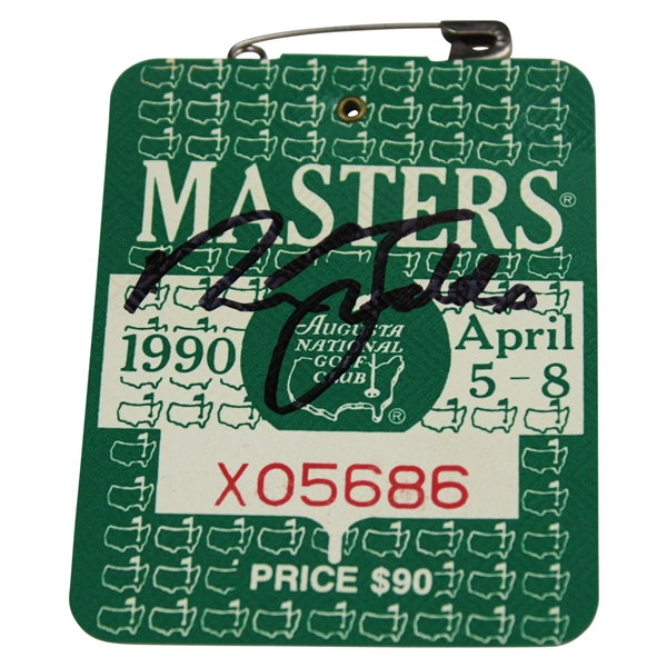 Nick Faldo Signed 1990 Masters Tournament SERIES Badge #X05686 JSA ALOA