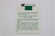 Nick Faldo Signed 1990 Masters Tournament SERIES Badge #X05686 JSA ALOA