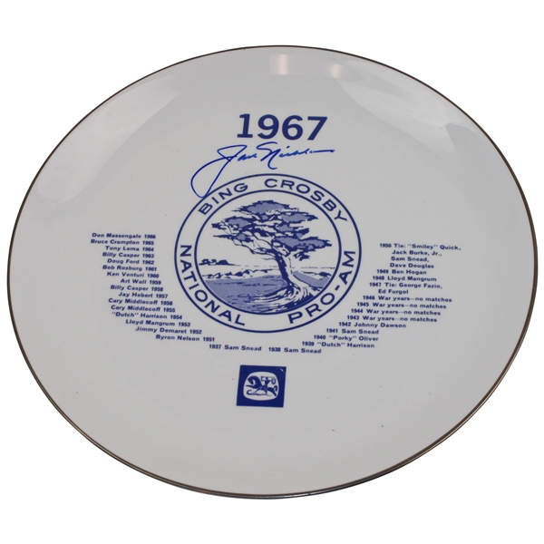 Champion Jack Nicklaus Signed 1967 Bing Crosby National Pro-Am Tournament Plate JSA ALOA