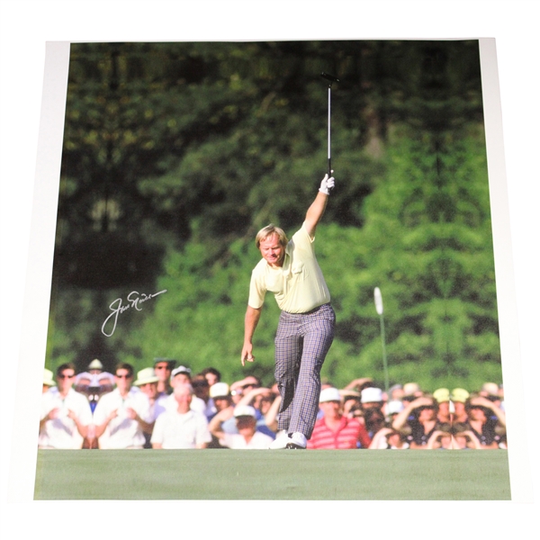 Jack Nicklaus Signed 1986 Masters Raises Putter Historic Image on 24x23 Canvas JSA ALOA