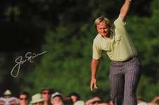 Jack Nicklaus Signed 1986 Masters Raises Putter Historic Image on 24x23 Canvas JSA ALOA