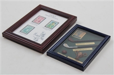 Golf Stamp Collection (Babe, Bobby & Francis) w/Presentation Display of Balls/Clubs/Trophy - Framed