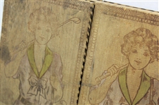 Vintage Pyrography Scarf Box Depicting Two 1910 Era Lady Golfers Walking w/Club Over Shoulder