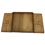 Vintage Pyrography Scarf Box Depicting Two 1910 Era Lady Golfers Walking w/Club Over Shoulder
