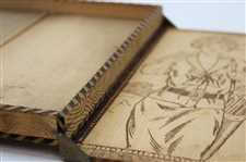 Vintage Pyrography Scarf Box Depicting Two 1910 Era Lady Golfers Walking w/Club Over Shoulder