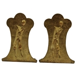 Pair High Gilded Metal Bookends with 1920's Golfer in Relief