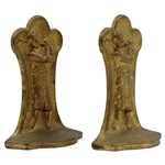 Pair High Gilded Metal Bookends with 1920's Golfer in Relief