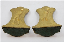 Pair High Gilded Metal Bookends with 1920's Golfer in Relief