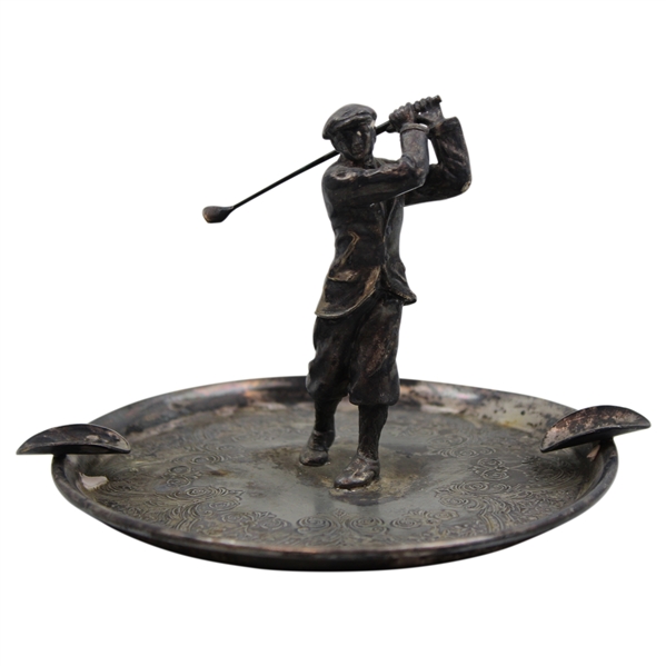 Silver Plated 1920s Era Golferin the Center Ashtray by The Wilcox International Silver Co.