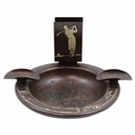 Patented Art Deco Bronze Sterling Overlay Golfer In Relief Match Holder Ashtray by The Heintz Art Metal Co.