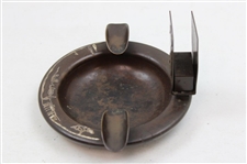 Patented Art Deco Bronze Sterling Overlay Golfer In Relief Match Holder Ashtray by The Heintz Art Metal Co.
