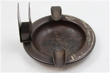 Patented Art Deco Bronze Sterling Overlay Golfer In Relief Match Holder Ashtray by The Heintz Art Metal Co.