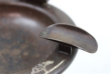 Patented Art Deco Bronze Sterling Overlay Golfer In Relief Match Holder Ashtray by The Heintz Art Metal Co.