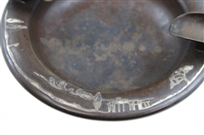 Patented Art Deco Bronze Sterling Overlay Golfer In Relief Match Holder Ashtray by The Heintz Art Metal Co.