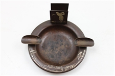 Patented Art Deco Bronze Sterling Overlay Golfer In Relief Match Holder Ashtray by The Heintz Art Metal Co.