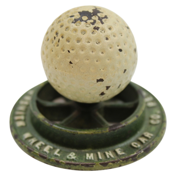 Circular Cast Iron Wheel w/Dimple Golf Ball Paperweight - Hockensmith Wheel & Mine Car Co. - Penn, PA