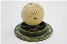 Circular Cast Iron Wheel w/Dimple Golf Ball Paperweight - Hockensmith Wheel & Mine Car Co. - Penn, PA