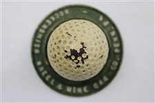 Circular Cast Iron Wheel w/Dimple Golf Ball Paperweight - Hockensmith Wheel & Mine Car Co. - Penn, PA