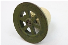 Circular Cast Iron Wheel w/Dimple Golf Ball Paperweight - Hockensmith Wheel & Mine Car Co. - Penn, PA
