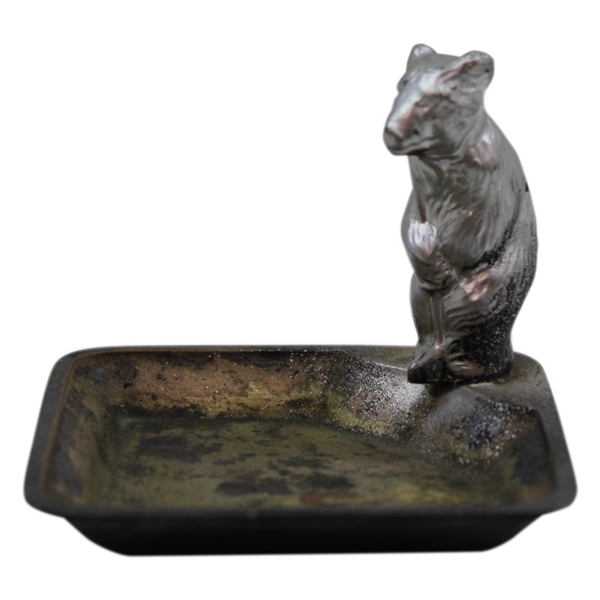 c.1920s Small Silver Plated Ashtray Depicting a Bear Golfer