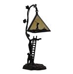 Modern Arts & Crafts Style Table Lamp w/ Triangular Stained Golf Themed Glass Shade - Works