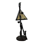 Modern Arts & Crafts Style Table Lamp w/ Triangular Stained Golf Themed Glass Shade - Works