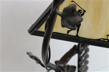Modern Arts & Crafts Style Table Lamp w/ Triangular Stained Golf Themed Glass Shade - Works