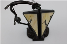 Modern Arts & Crafts Style Table Lamp w/ Triangular Stained Golf Themed Glass Shade - Works