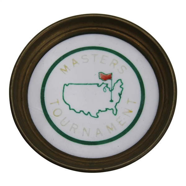 c.1950s The Masters Tournament Tray w/Milk Glass Center & Brass Perimeter Frame