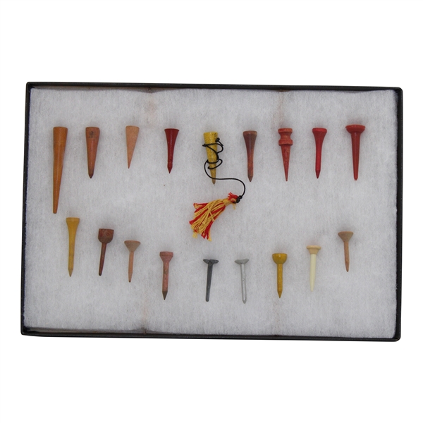 Eighteen (18) Various Classic & Vintage Golf Tees in Protective Display