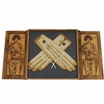 Pair of c.1900 Era The Vardon Grip Golf Gloves in a Pyrography Golf Box