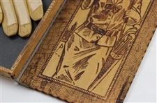 Pair of c.1900 Era 'The Vardon Grip' Golf Gloves in a Pyrography Golf Box