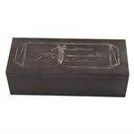 Patented Heintz Bronze Art Metal Co. Cigarette Box w/Sterling Overlay Golf Scene Lid