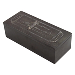 Patented Heintz Bronze Art Metal Co. Cigarette Box w/Sterling Overlay Golf Scene Lid