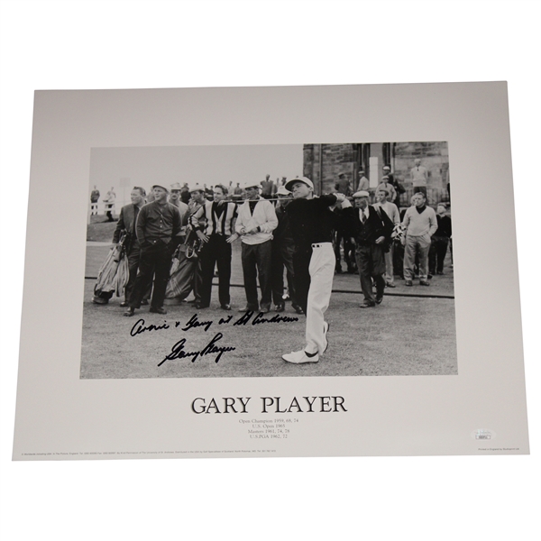 Gary Player Signed Back & White at St. Andrews 16x20 Photo w/Arnie & Gary at St. Andrews JSA #CE33711