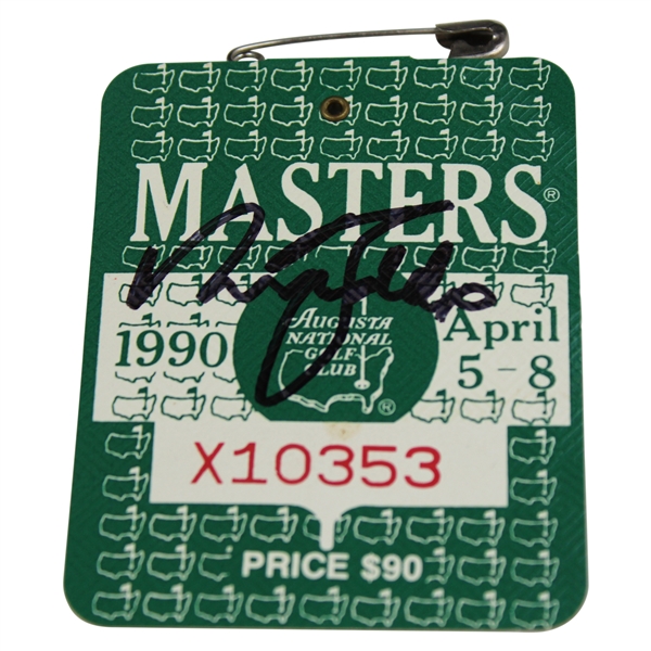 Nick Faldo Signed 1990 Masters Tournament SERIES Badge #X10353 JSA ALOA