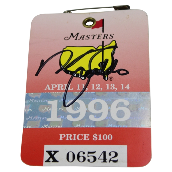 Nick Faldo Signed 1996 Masters Tournament SERIES Badge #X06542 JSA ALOA