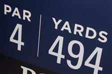 2025 PGA Championship 18th Hole Tournament Used Yardage Sign - Scottie Scheffler Winner